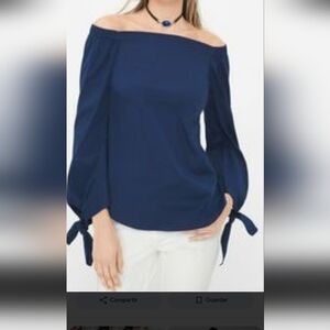 White House Black Market Blue‎ 3/4 Bell Sleeve Blouse